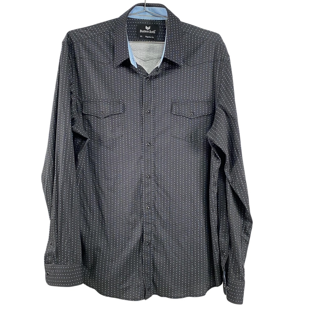 Buttercloth Shirt Mens XL Gray Blue Regular‎ Fit Long Sleeve Snap Front Cotton